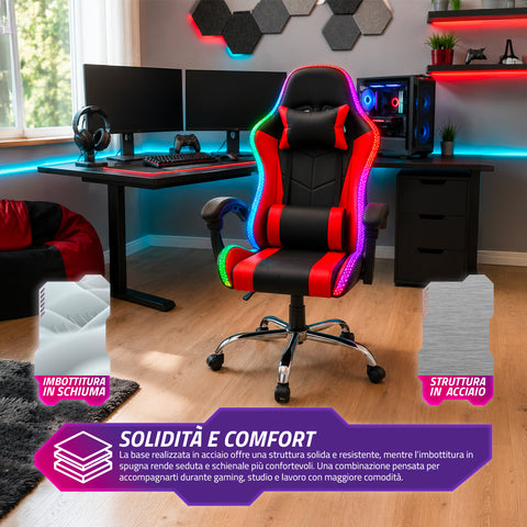 nexor sedia gaming ergonomica con luci rgb e cuscino lombare massaggiante poltrona ufficio reclinabile con telecomando ean 8056819078855