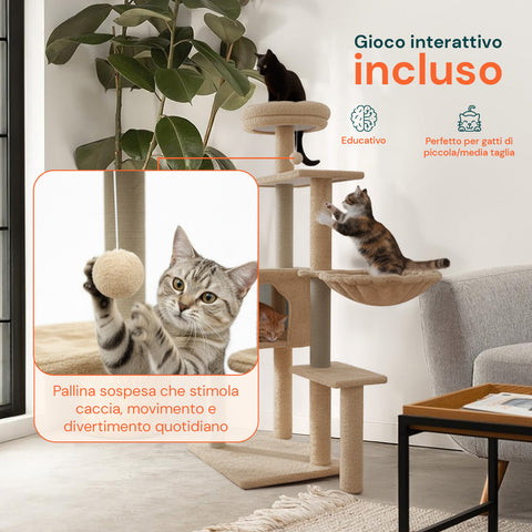 puppy lovers tiragraffi per gatti 120 cm con cuccia e amaca multilivello varie colorazioni ean 8054806950542