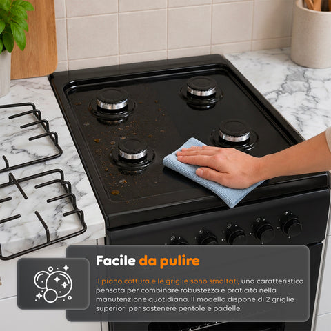 wintem cucina a gas 50x50 cm con forno a gas 49 litri 4 fuochi di diversa potenza valvole di sicurezza e coperchio ean 8056819078930