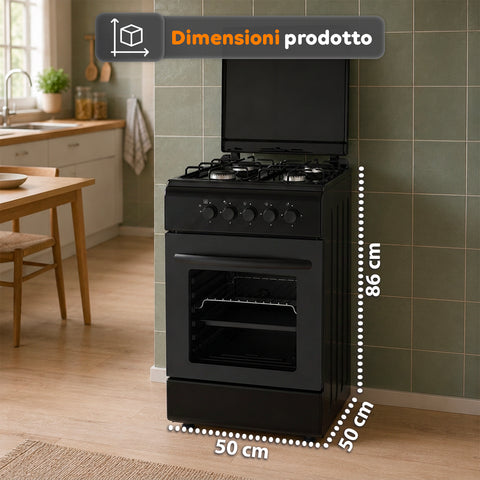 wintem cucina a gas 50x50 cm con forno a gas 49 litri 4 fuochi di diversa potenza valvole di sicurezza e coperchio ean 8056819078930