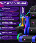 nexor sedia gaming ergonomica con luci rgb e cuscino lombare massaggiante poltrona ufficio reclinabile con telecomando ean 8056819078855
