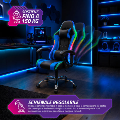 nexor sedia gaming ergonomica con luci rgb e cuscino lombare massaggiante poltrona ufficio reclinabile con telecomando ean 8056819078855