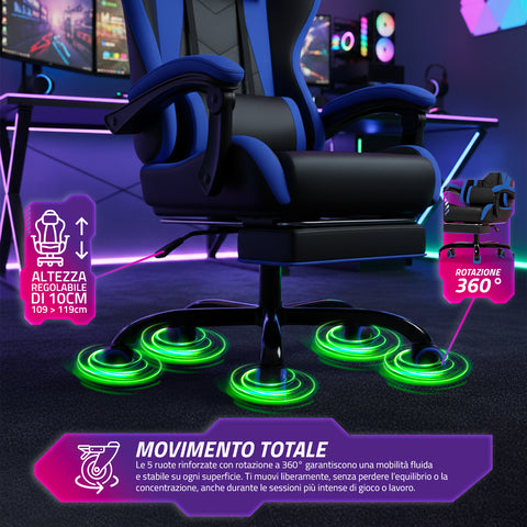 nexor sedia gaming reclinabile con poggiapiedi estraibile cuscino lombare e poggiatesta ean 8052879011771