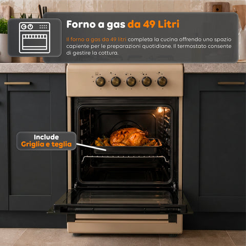 wintem cucina a gas 50x50 cm con forno a gas 49 litri 4 fuochi di diversa potenza valvole di sicurezza e coperchio ean 8056819078930