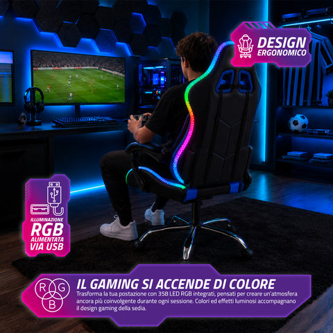 nexor sedia gaming ergonomica con luci rgb e cuscino lombare massaggiante poltrona ufficio reclinabile con telecomando ean 8056819078855