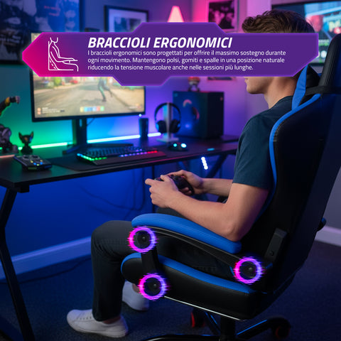 nexor sedia gaming reclinabile con poggiapiedi estraibile cuscino lombare e poggiatesta ean 8052879011771