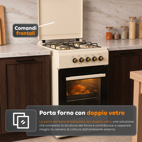 wintem cucina a gas 50x50 cm con forno a gas 49 litri 4 fuochi di diversa potenza valvole di sicurezza e coperchio ean 8056819078930