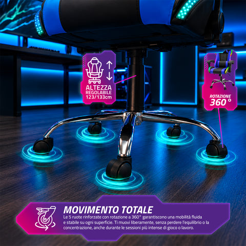 nexor sedia gaming ergonomica con luci rgb e cuscino lombare massaggiante poltrona ufficio reclinabile con telecomando ean 8056819078855