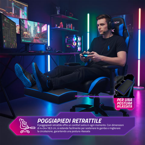 nexor sedia gaming reclinabile con poggiapiedi estraibile cuscino lombare e poggiatesta ean 8052879011771