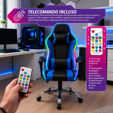 nexor sedia gaming ergonomica con luci rgb e cuscino lombare massaggiante poltrona ufficio reclinabile con telecomando ean 8056819078855
