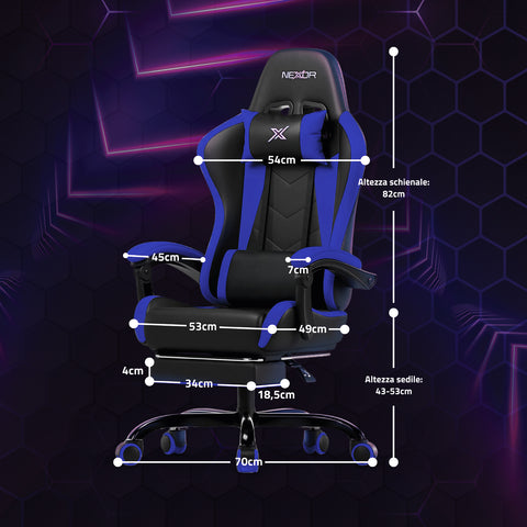 nexor sedia gaming reclinabile con poggiapiedi estraibile cuscino lombare e poggiatesta ean 8052879011771