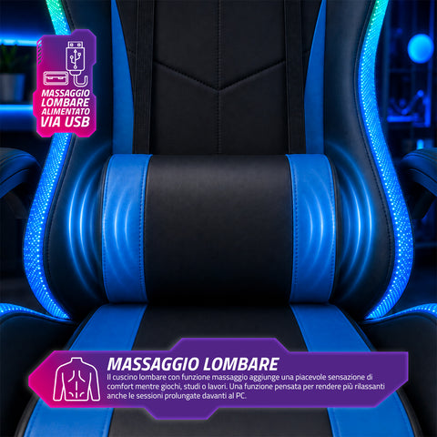 nexor sedia gaming ergonomica con luci rgb e cuscino lombare massaggiante poltrona ufficio reclinabile con telecomando ean 8056819078855