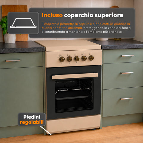 wintem cucina a gas 50x50 cm con forno a gas 49 litri 4 fuochi di diversa potenza valvole di sicurezza e coperchio ean 8056819078930