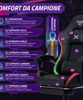 nexor sedia gaming reclinabile con poggiapiedi estraibile cuscino lombare e poggiatesta ean 8052879011771