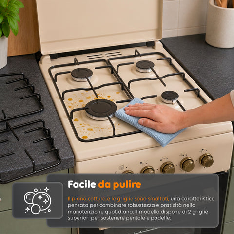 wintem cucina a gas 50x50 cm con forno a gas 49 litri 4 fuochi di diversa potenza valvole di sicurezza e coperchio ean 8056819078930