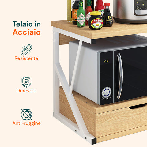 avilia home supporto microonde da cucina in legno con cassetto e ripiano superiore ean 8052879010781