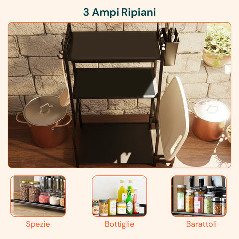 avilia scaffale da cucina 3 livelli in ferro con porta utensili e supporto tagliere ean 8056819053531