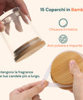 avilia set 15 barattoli in vetro per candele da 170 ml con coperchio in bambu ean 8056819053593