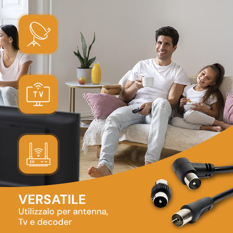 omega cavo coassiale antenna tv 3m maschio maschio con adattatore nero ean 8051191550272