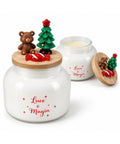 saint joy candela profumata in vetro decorato a forma di sfera o albero fragranze pino cannella e vaniglia contenitore riutilizzabile ean 8056819080452