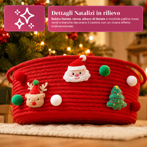 saint joy cestino natalizio in corda di cotone rosso 30x20x12 cm con manici ean 8050043128102