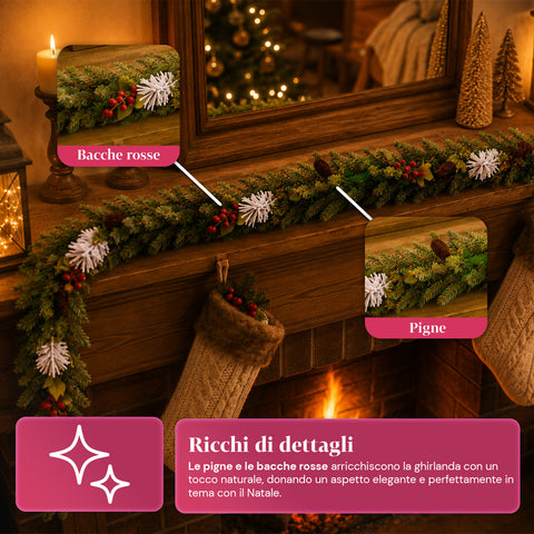 saint joy festone natalizio 150 cm con pigne e bacche rosse rami modellabili ean 8050043127976