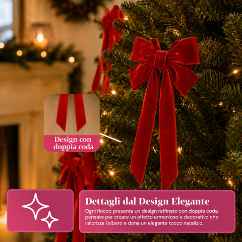 saint joy fiocchi per albero di natale in velluto rosso set 12 10x21 cm ean 8050043128492