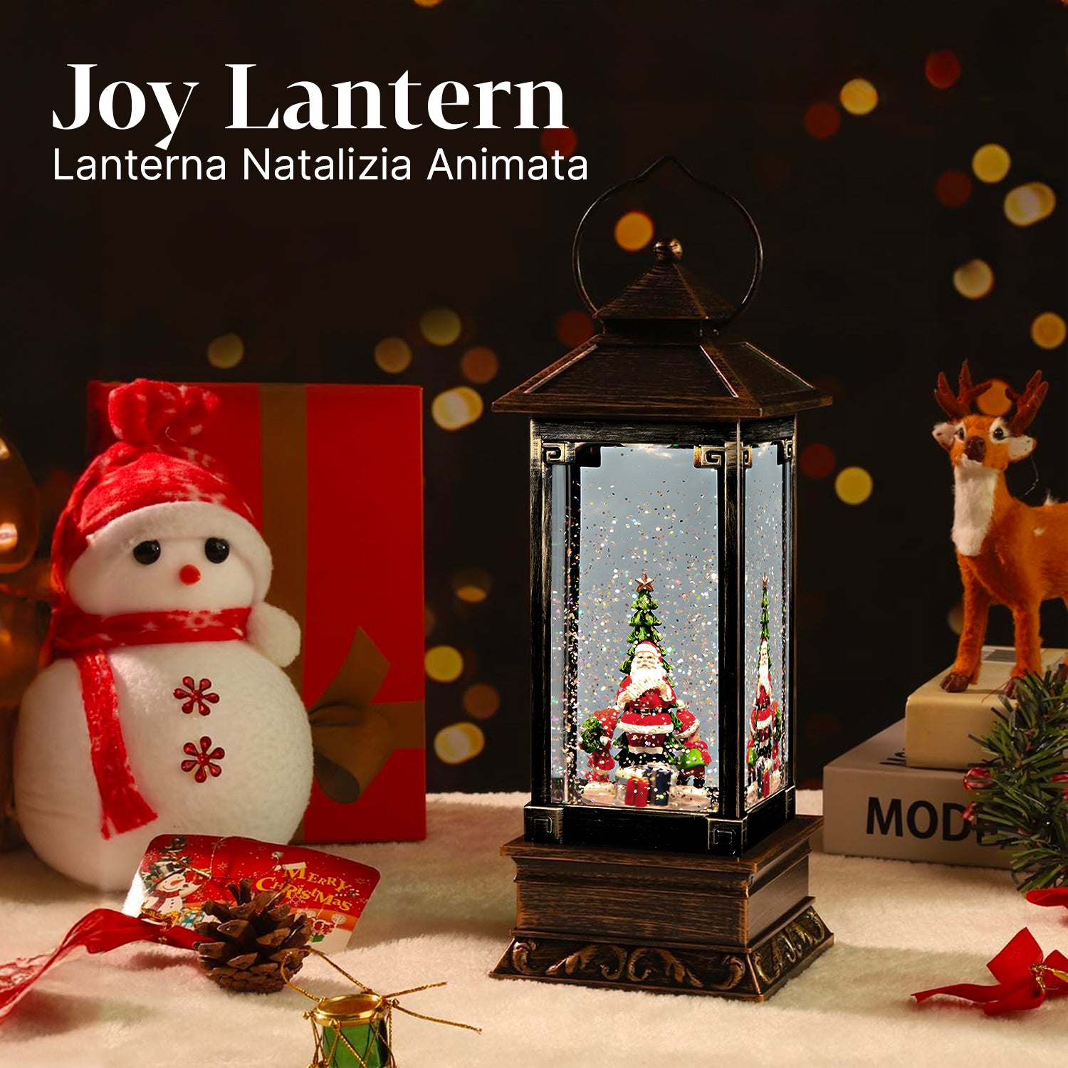 HomeZone Decorazione Natalizia Animata Con Luci LED E Suoni, Villaggio Con Ruota Panoramica, 27,5x15,5x31 Cm, A Batteria