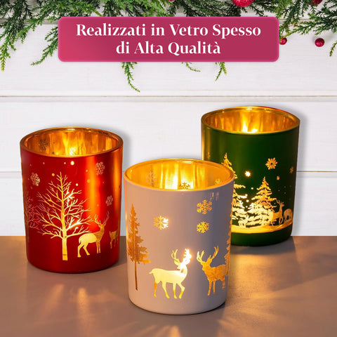 saint joy set di 3 portacandele decorativi in edizione limitata natalizia in vetro ean 8050043127624