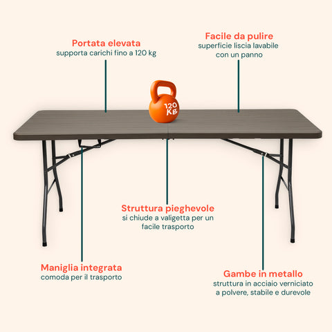 zendea tavolo pieghevole richiudibile a valigetta portatile effetto rattan in resina pp ean 8050030810614