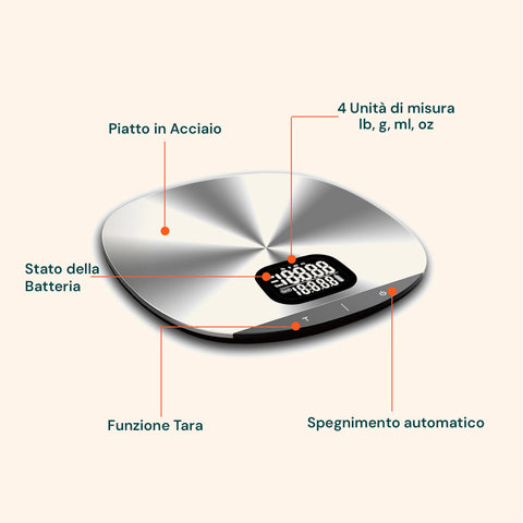 zephir bilancia da cucina in acciaio 5kg ultra compatta lcd funzione tara ean 8019101729767