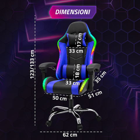 nexor sedia gaming ergonomica con luci rgb e cuscino lombare massaggiante poltrona ufficio reclinabile con telecomando ean 8056819078855
