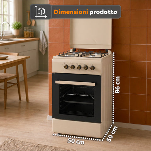wintem cucina a gas 50x50 cm con forno a gas 49 litri 4 fuochi di diversa potenza valvole di sicurezza e coperchio ean 8056819078930