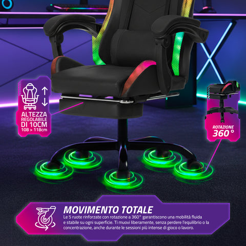 nexor sedia gaming reclinabile con poggiapiedi estraibile cuscino lombare e poggiatesta ean 8052879011771