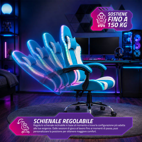 nexor sedia gaming ergonomica con luci rgb e cuscino lombare massaggiante poltrona ufficio reclinabile con telecomando ean 8056819078855