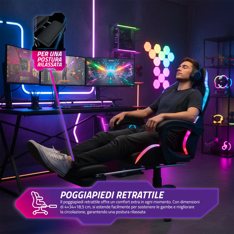 nexor sedia gaming reclinabile con poggiapiedi estraibile cuscino lombare e poggiatesta ean 8052879011771