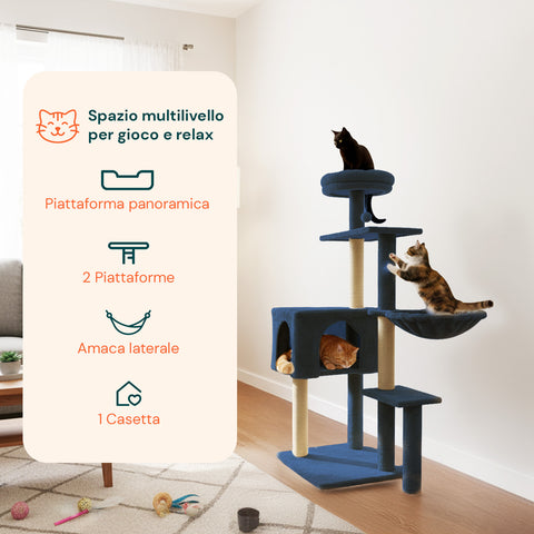 puppy lovers tiragraffi per gatti 120 cm con cuccia e amaca multilivello varie colorazioni ean 8054806950542