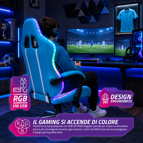 nexor sedia gaming ergonomica con luci rgb e cuscino lombare massaggiante poltrona ufficio reclinabile con telecomando ean 8056819078855