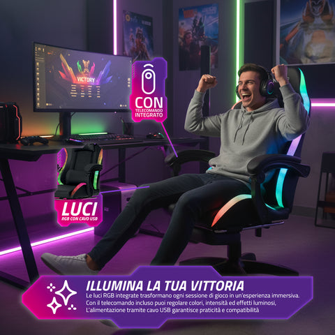 nexor sedia gaming reclinabile con poggiapiedi estraibile cuscino lombare e poggiatesta ean 8052879011771