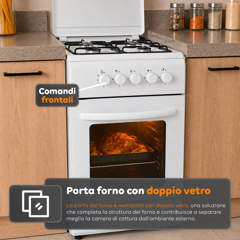 wintem cucina a gas 50x50 cm con forno a gas 49 litri 4 fuochi di diversa potenza valvole di sicurezza e coperchio ean 8056819078930