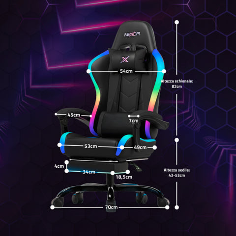 nexor sedia gaming reclinabile con poggiapiedi estraibile cuscino lombare e poggiatesta ean 8052879011771