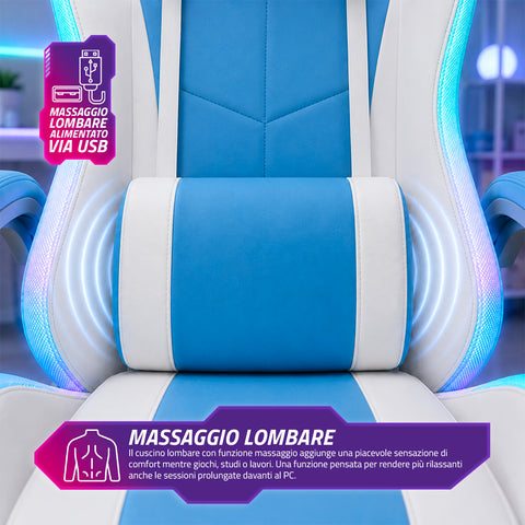 nexor sedia gaming ergonomica con luci rgb e cuscino lombare massaggiante poltrona ufficio reclinabile con telecomando ean 8056819078855