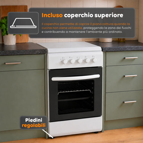 wintem cucina a gas 50x50 cm con forno a gas 49 litri 4 fuochi di diversa potenza valvole di sicurezza e coperchio ean 8056819078930