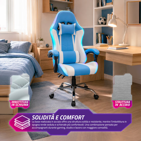 nexor sedia gaming ergonomica con luci rgb e cuscino lombare massaggiante poltrona ufficio reclinabile con telecomando ean 8056819078855