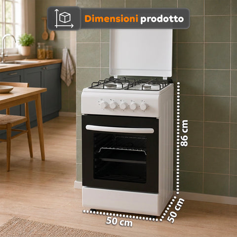 wintem cucina a gas 50x50 cm con forno a gas 49 litri 4 fuochi di diversa potenza valvole di sicurezza e coperchio ean 8056819078930