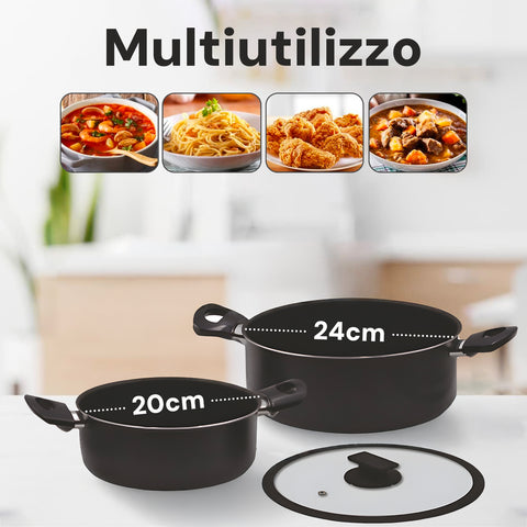 immagine-4-accademia-mugnano-set-2-casseruole-in-alluminio-con-coperchio-in-vetro-2024cm-nero-ean-8010111052258