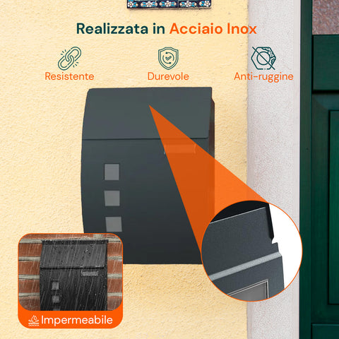 avilia home cassetta postale a muro moderna in acciaio inox con finestra nome e 2 chiavi ean 8052879011153