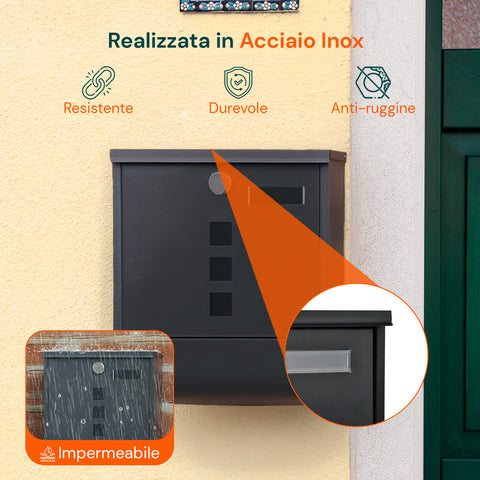 avilia home cassetta postale in acciaio inox con serratura e scomparto giornali ean 8052879011146