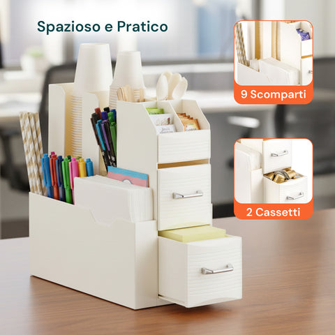 avilia home organizer porta capsule porta cialde 9 scomparti e 2 cassetti multiuso bianco ean 8052879011016
