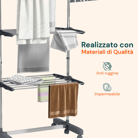 avilia home stendibiancheria verticale 3 livelli con ruote e bracci estensibili pieghevoli ean 8052879010309